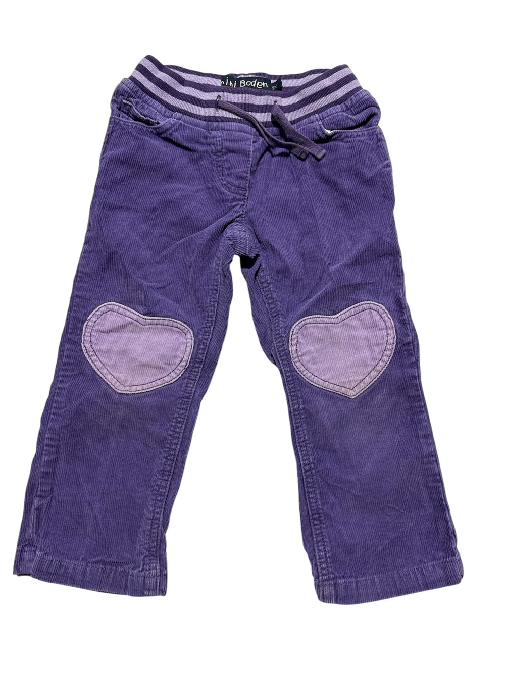 Mini Boden Purple Corduroy Heart Knee Patch Pants 3Y